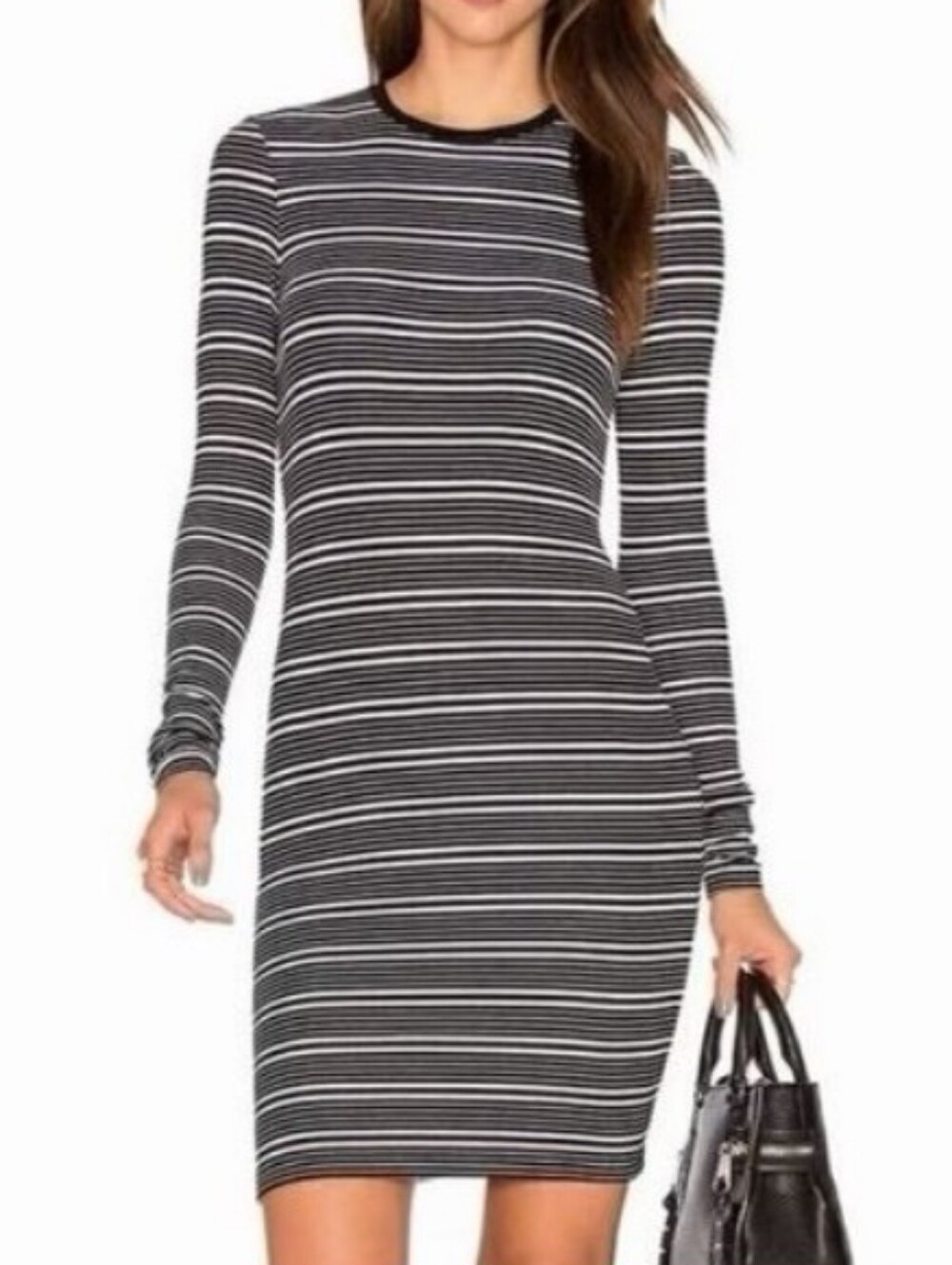 ATM Anthony Thomas Melillo Black & White Striped Long Sleeve Bodycon Dress